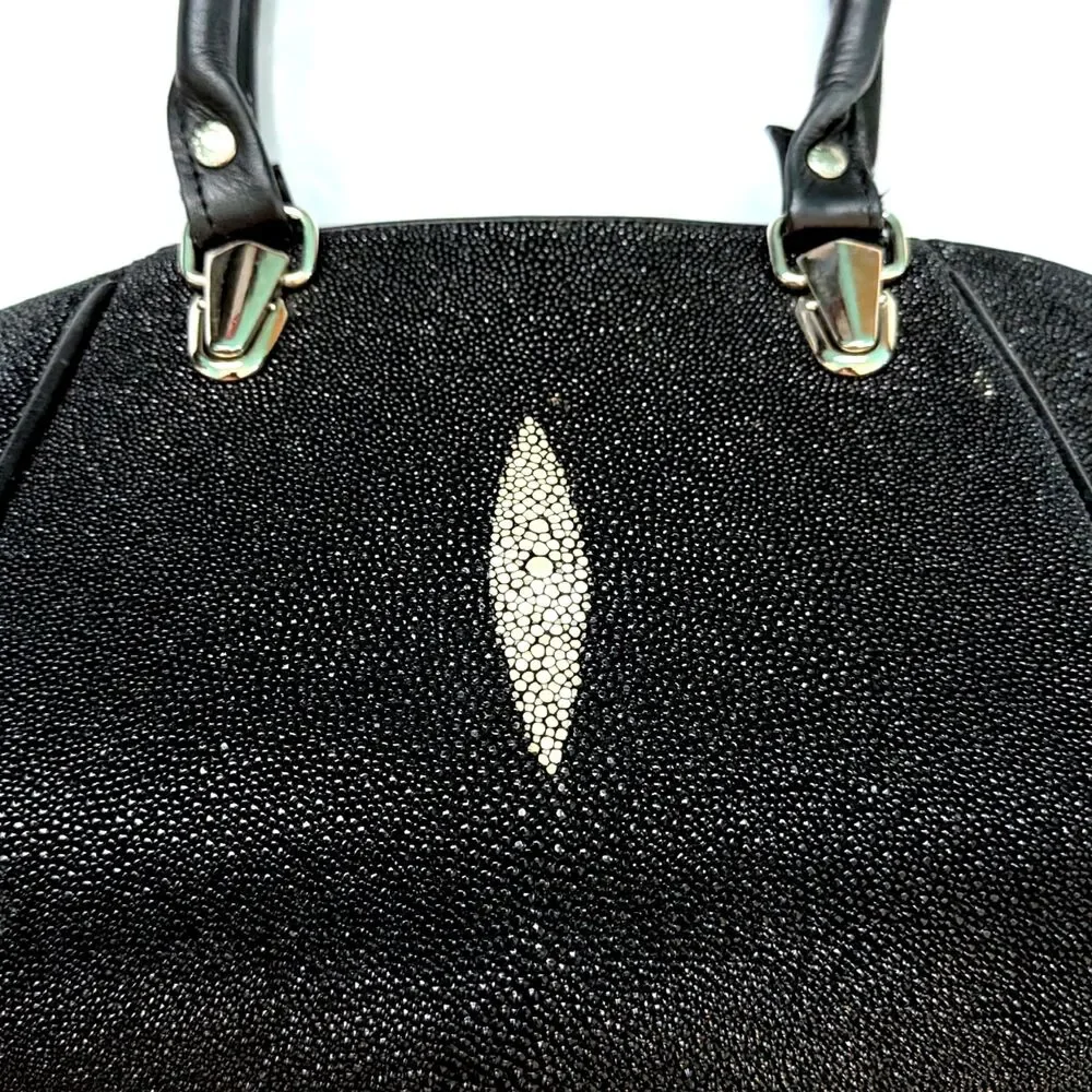 Vintage Stingray Leather Purse Handbag Satchel Black Exotic Genuine Shagreen